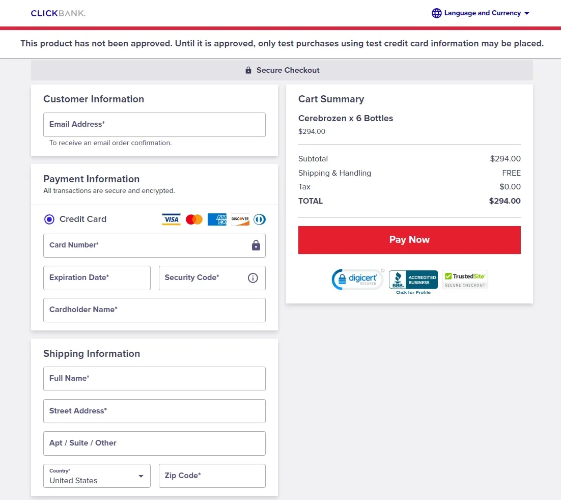 Cerebrozen order page